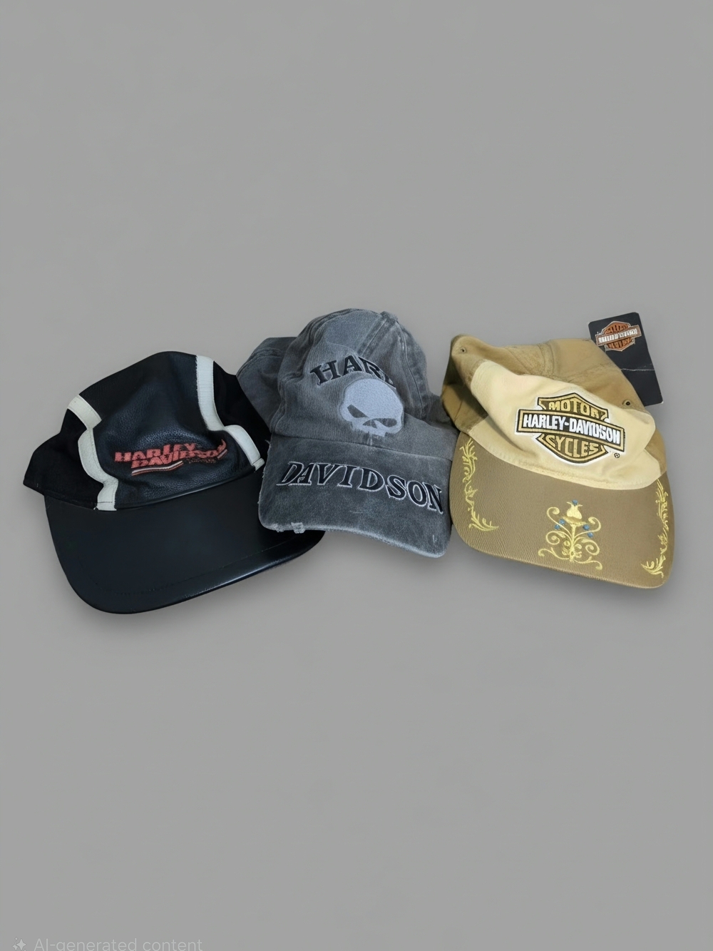 Harley-Davidson Adult Black, Gray & Beige Logo Cap Set